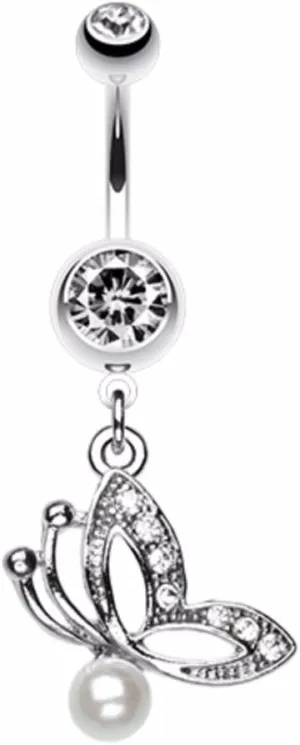 Elegant Butterfly Imitation Pearl WildKlass Belly Button Ring