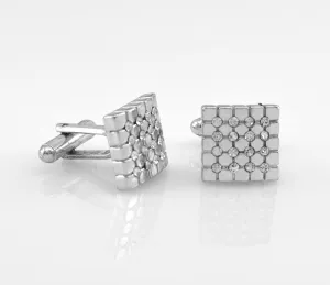 Elegant Concave Design CZ Silver Tone Cufflinks Gift Boxed