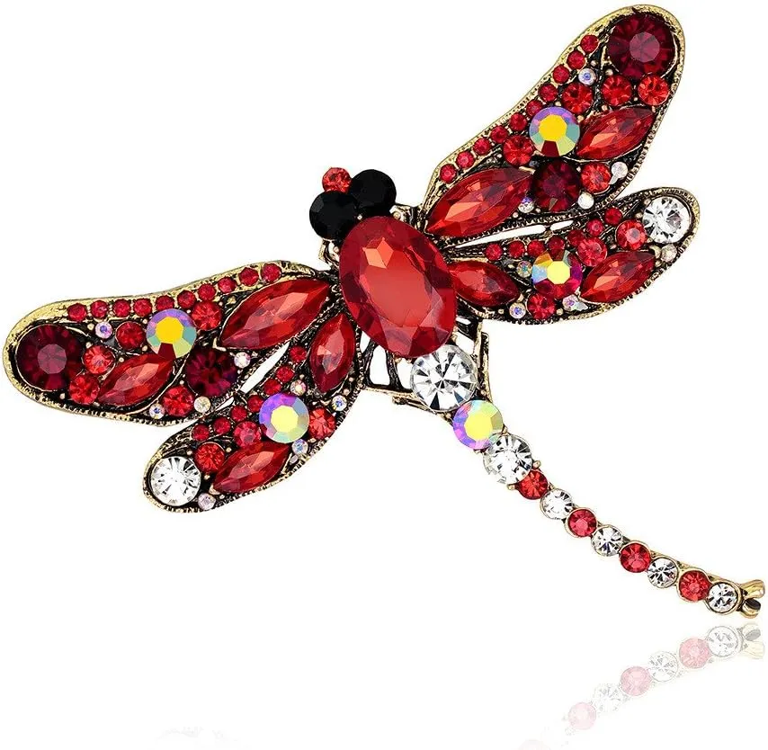 Elegant Dragonfly Bird Brooch Pin Crystal Rhinestone Animal Party Jewelry (red)