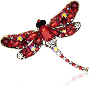 Elegant Dragonfly Bird Brooch Pin Crystal Rhinestone Animal Party Jewelry (red)