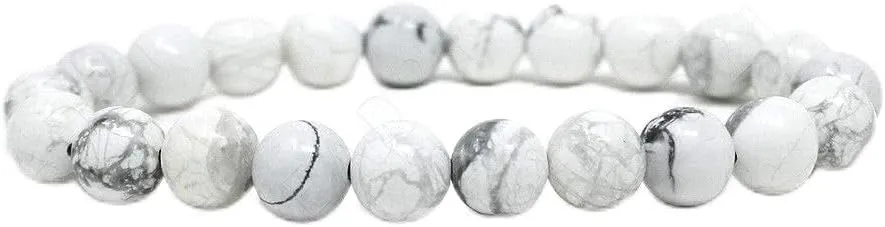 Elegant Howlite Stretch Bracelet 8mm Beads, 7.5" Wrist, Taurus Birthstone