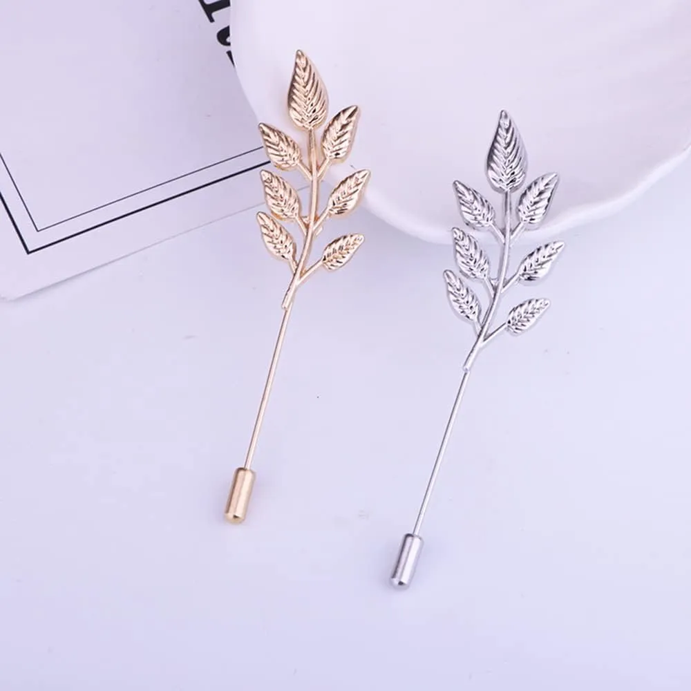 Elegant Leaf Plant Suit Collar Lapel Pin Brooch for Men