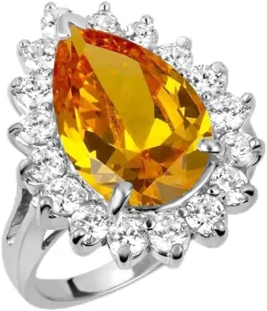 Elegant Sterling Silver Pear-Shaped Solitaire Personalized Birthstone Halo Ring