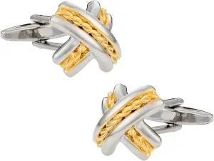Elegant Two Tone Gold Silver X Cufflinks with Presentation Box