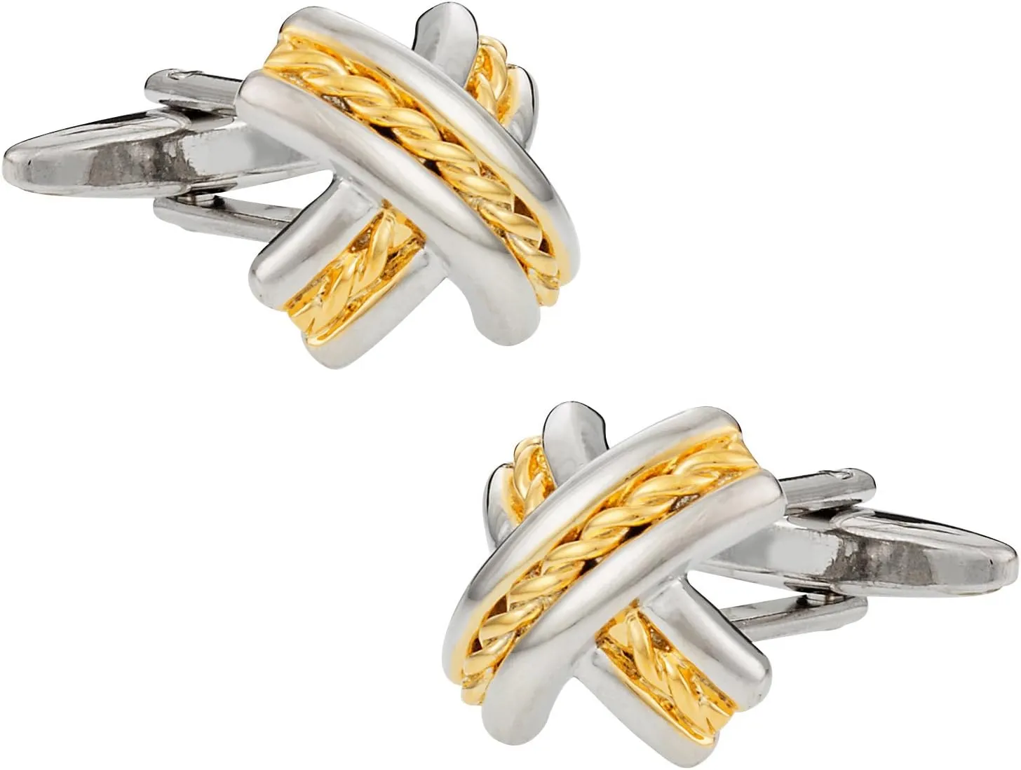 Elegant Two Tone Gold Silver X Cufflinks with Presentation Box