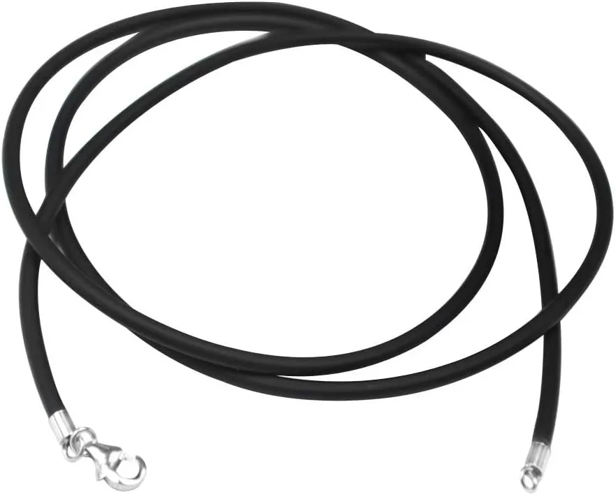 ELLITE Wide Alloy Black Rubber Cord Rope Necklace Chain(18-24 Inch) with Stainless Steel Lobster Clasp