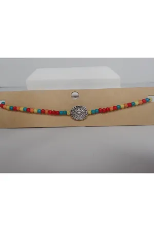 Emma Bright Colored Wood Bead Choker With Center Silver Cocho
