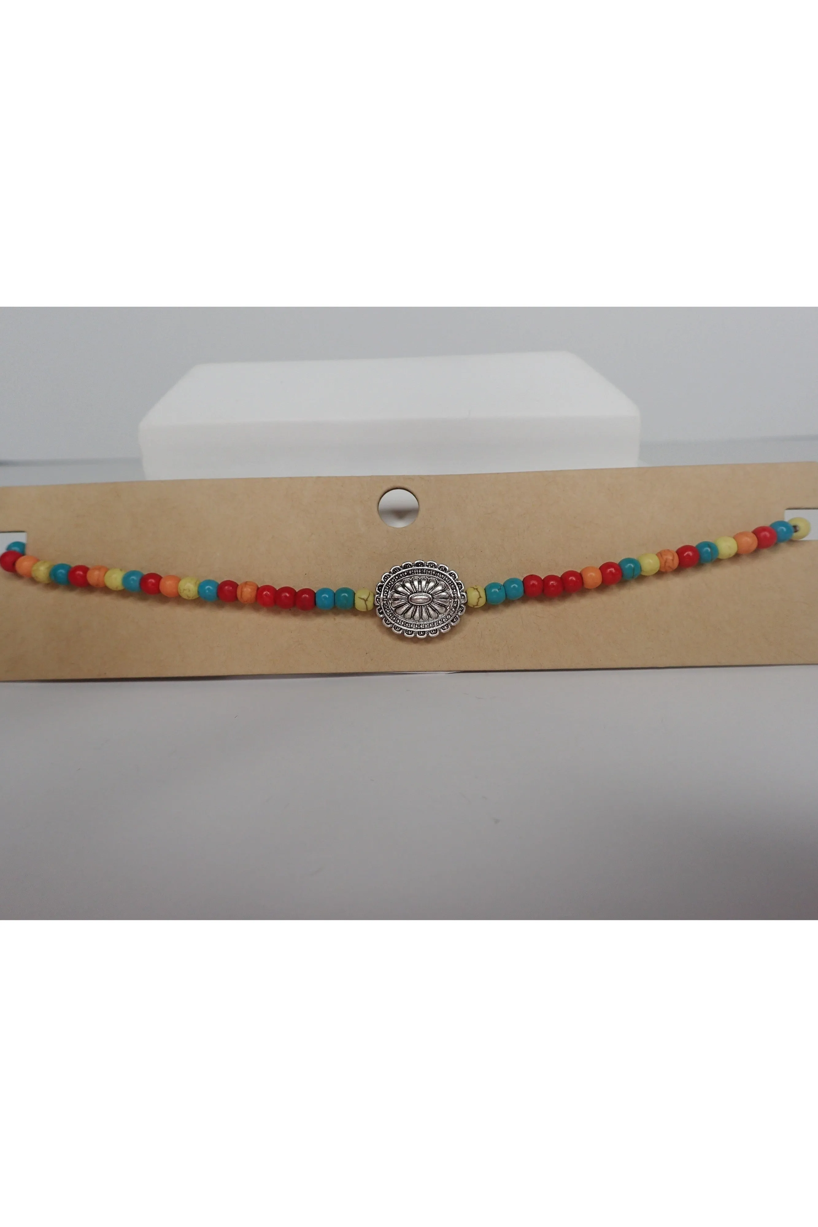 Emma Bright Colored Wood Bead Choker With Center Silver Cocho