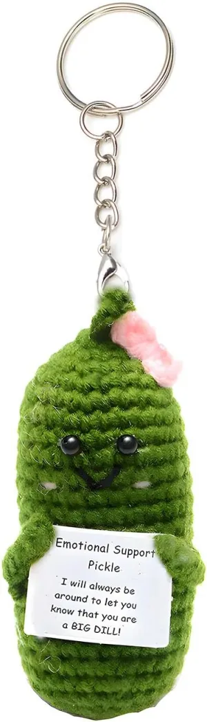 Emotional Support Pickle Crochet Keychain Crochet Animals Vegetables Keychain