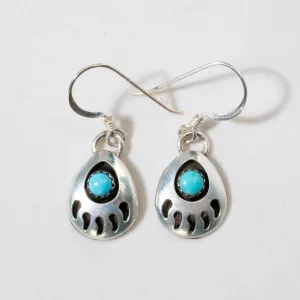 Esther White Navajo Bear Claw with Turquoise USA Native American Made 925 Sterling Silver Earrings with French Hook