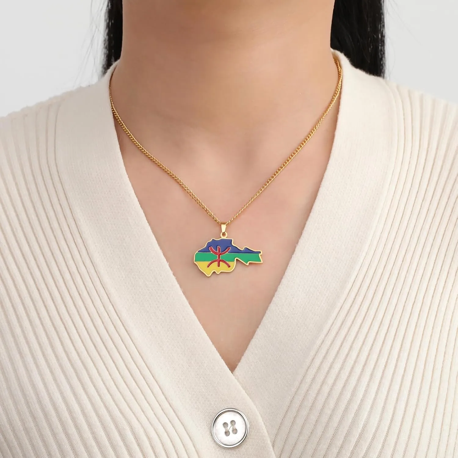 EUEAVAN African Berber Country Map Necklace African Berber Symbol Pendant Necklace African Flag Ethnic Necklace Muslim Tribe Egypt Religious Kabyle Amazigh Jewelry for Women Men Gift