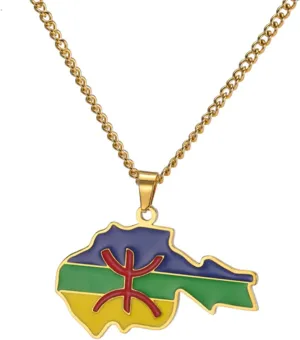 EUEAVAN African Berber Country Map Necklace African Berber Symbol Pendant Necklace African Flag Ethnic Necklace Muslim Tribe Egypt Religious Kabyle Amazigh Jewelry for Women Men Gift