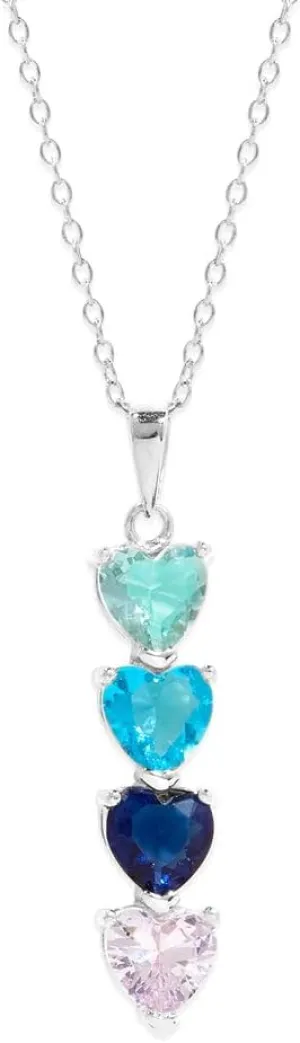 EVE'S ADDICTION Custom 4 Stone Simulated Birthstone Heart Necklace (16"), 925 Sterling Silver Heart Drop Necklace for Women - Women's Personalized Heart Necklace - Gifts for Mom