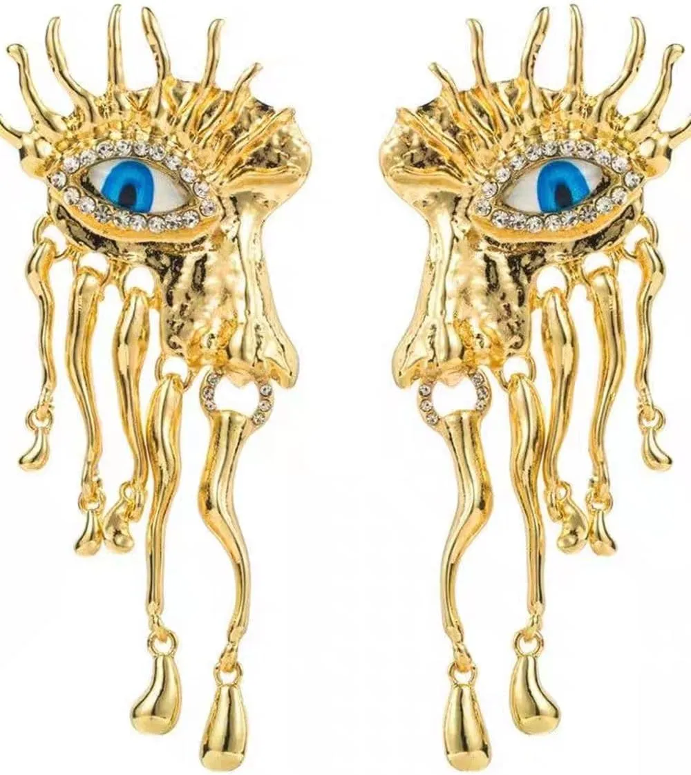 Evil Eye Earrings for Women, 18K Gold Plated Alloy Hoop Earrings, Handmade Mom Dangle Earrings Gift for Christmas Mother Holiday