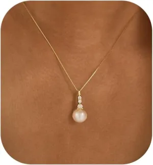 Ewrkbr Gold Pearl Necklaces for Women - 14K Gold Plated Dainty CZ Pearl Choker Necklace for Trendy Formal Wedding Occasions