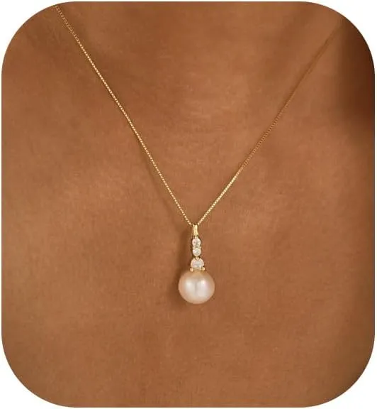 Ewrkbr Gold Pearl Necklaces for Women - 14K Gold Plated Dainty CZ Pearl Choker Necklace for Trendy Formal Wedding Occasions