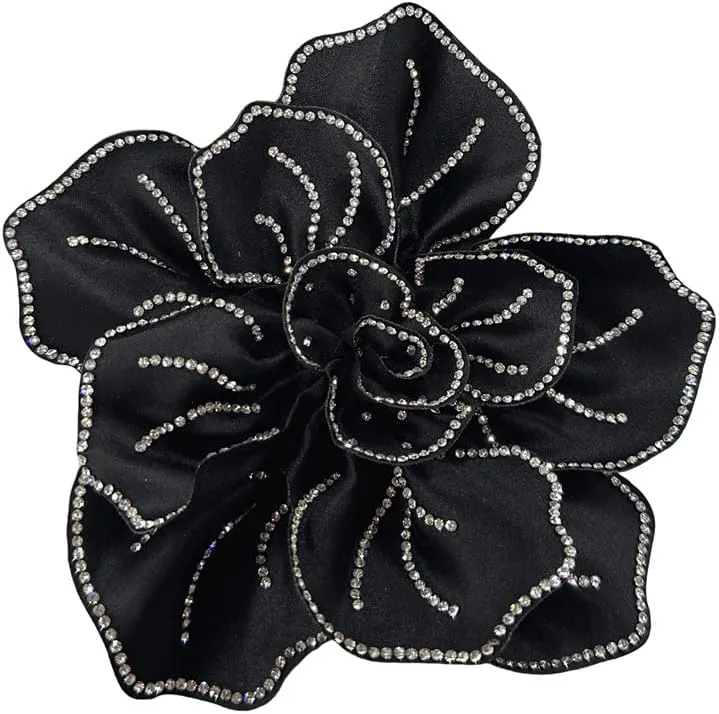 Fabric Rhinestone Flower Big Brooch Lapel Pins for Women Elegant Crystal Floral Brooches Pin for Dresses Suit Accessories Jewelry Boutonniere Corsage Wedding Party 5.5in
