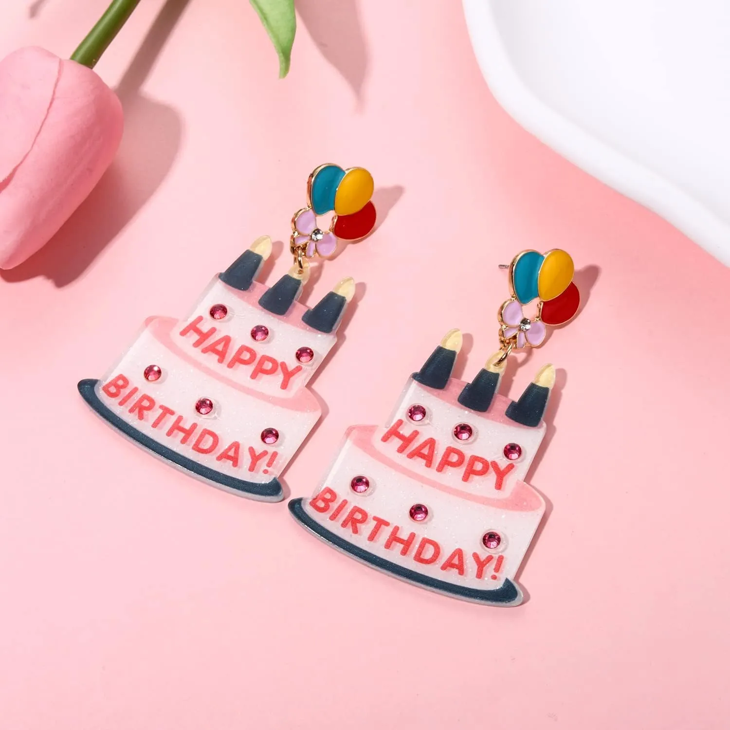 FAERLIIRY Birthday Earrings Beaded Glitter HAPPY BIRTHDAY Letter Drop Dangle Earrings Birthday Party Jewelry Gifts for Women Girls