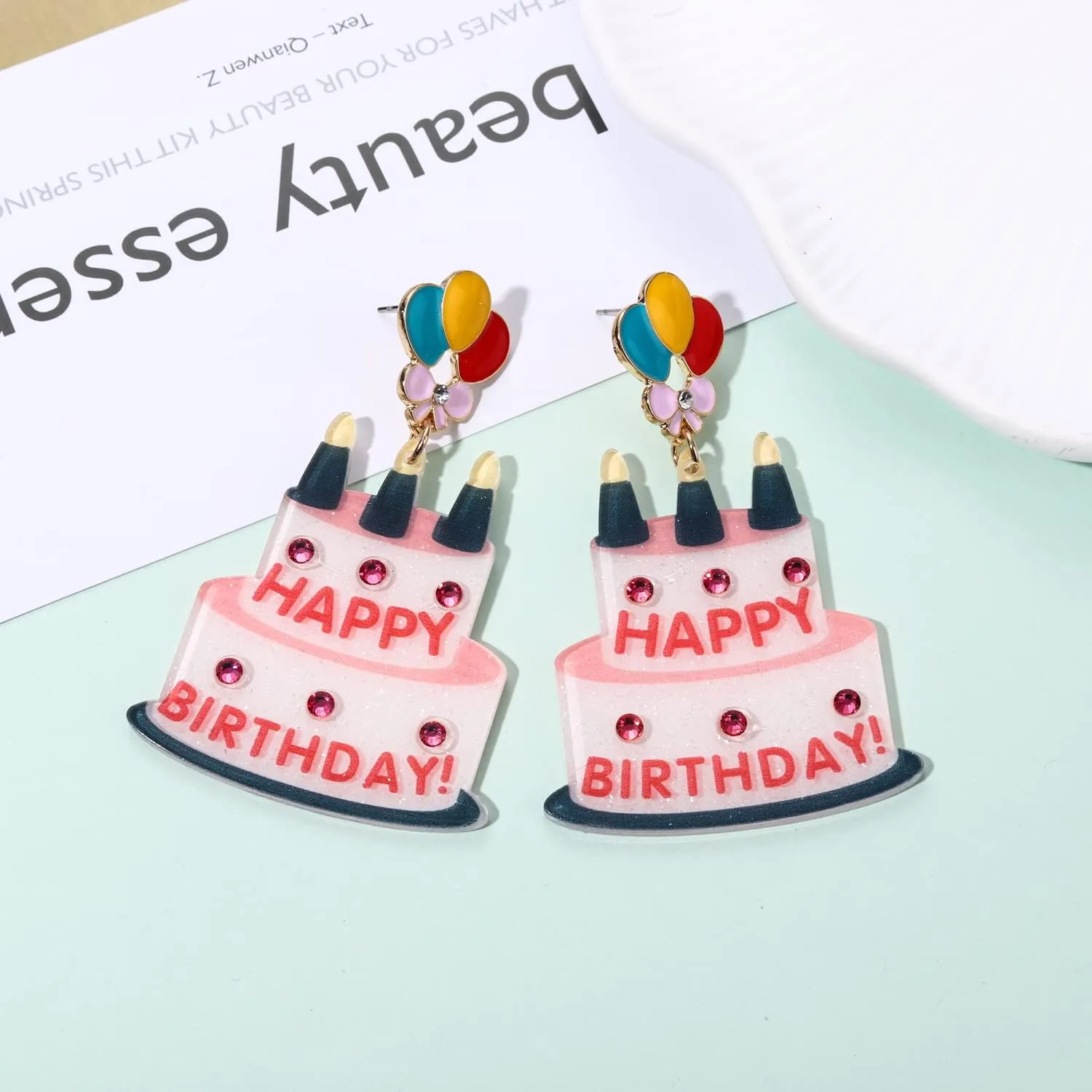 FAERLIIRY Birthday Earrings Beaded Glitter HAPPY BIRTHDAY Letter Drop Dangle Earrings Birthday Party Jewelry Gifts for Women Girls