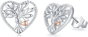 Family Tree Of Life Jewelry Earrings Studs For Women Sterling Silver Heart Shape Studs Cute Post Stud Earring Hypoallergenic Jewelry For Sensitive Ears Spiritual Protection Tree Earrings Religious Gifts For Women