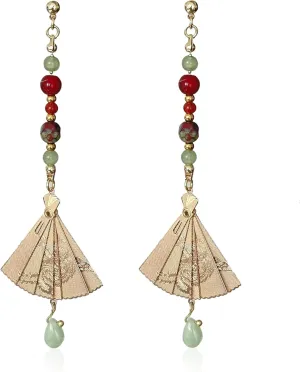 Fan Drop Earring Cute Long Tassel Dangle Earring for Women Statement Holiday Party Jewelry (Fan)