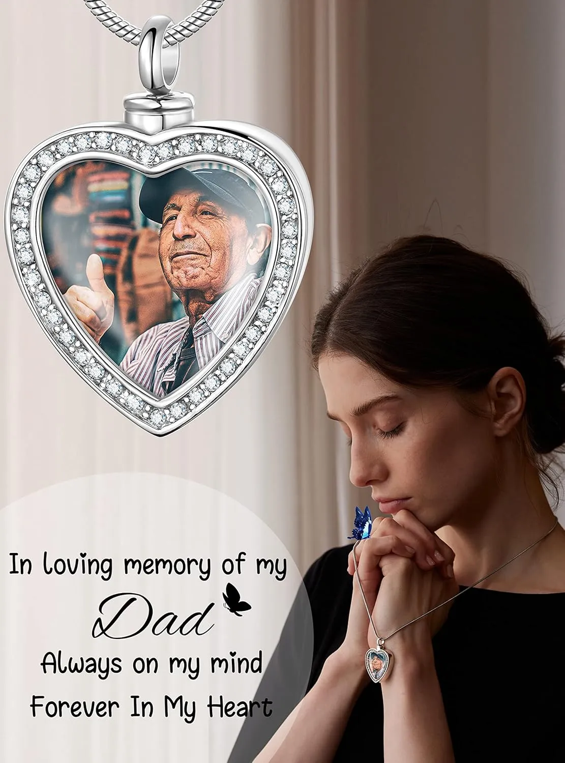 Fanery Sue Customized Photo Urn Necklace for Ashes, Personalized Ashes Necklaces with Picture Inside, Cremation Jewelry Urns Keepsake Pendant for Women & Men