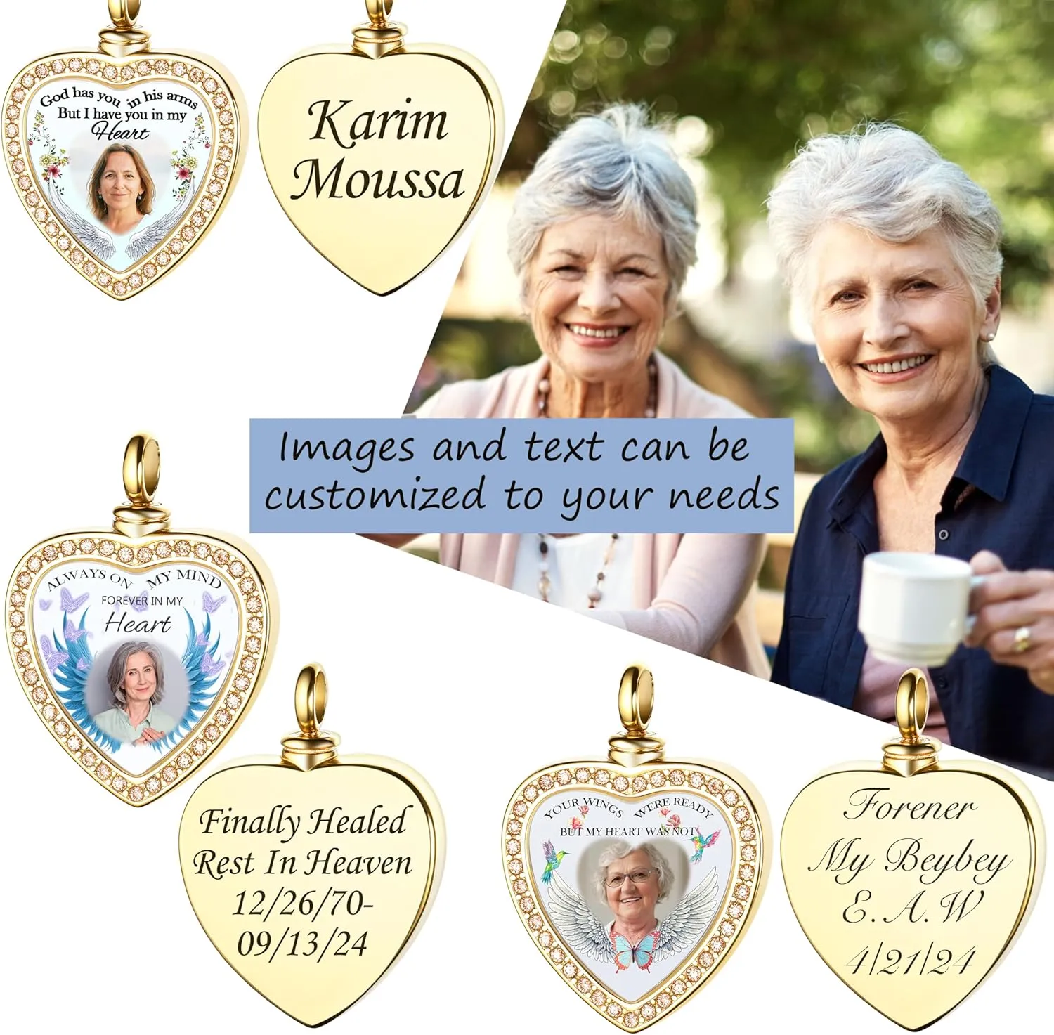 Fanery Sue Customized Photo Urn Necklace for Ashes, Personalized Ashes Necklaces with Picture Inside, Cremation Jewelry Urns Keepsake Pendant for Women & Men