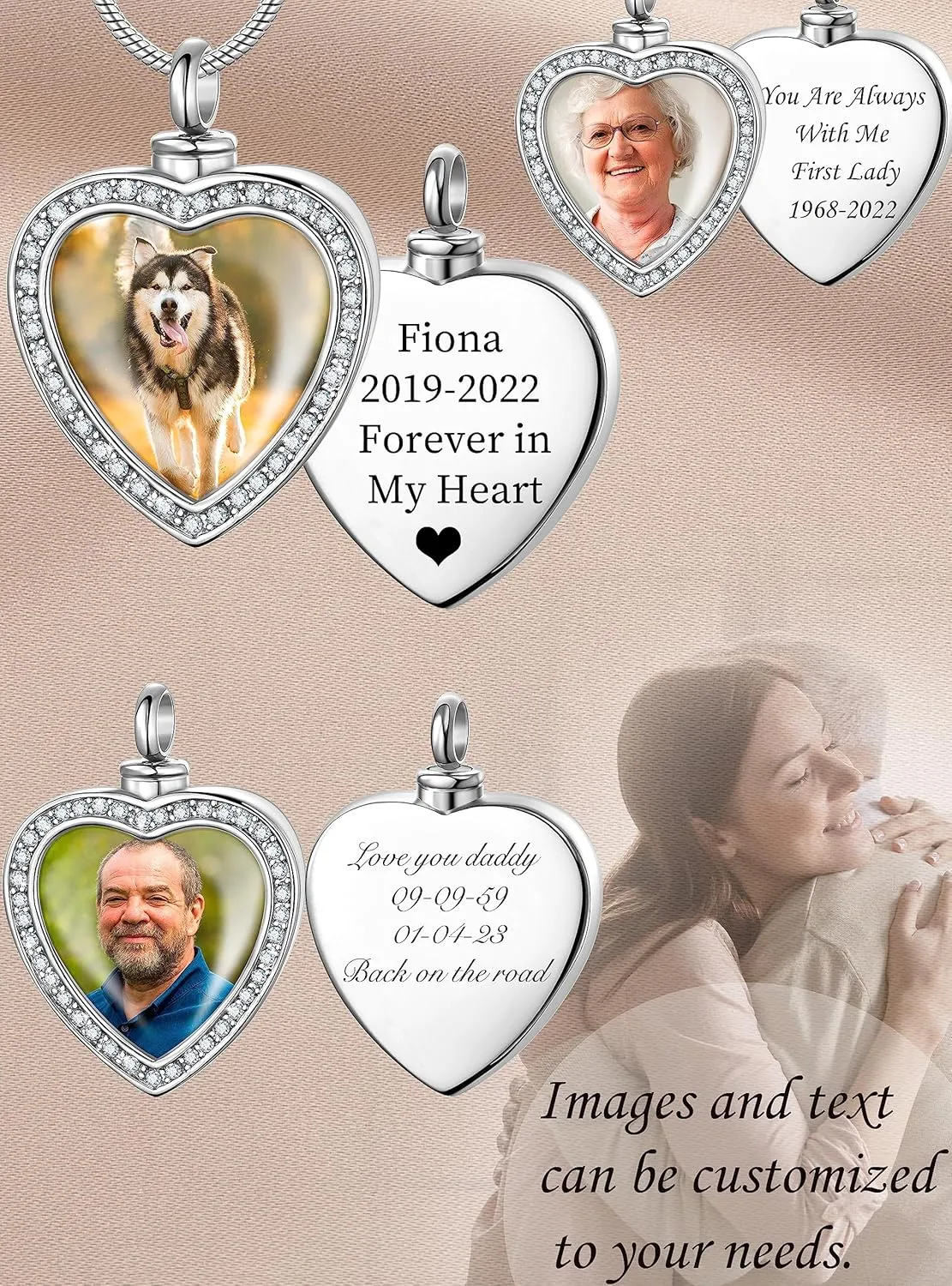 Fanery Sue Customized Photo Urn Necklace for Ashes, Personalized Ashes Necklaces with Picture Inside, Cremation Jewelry Urns Keepsake Pendant for Women & Men