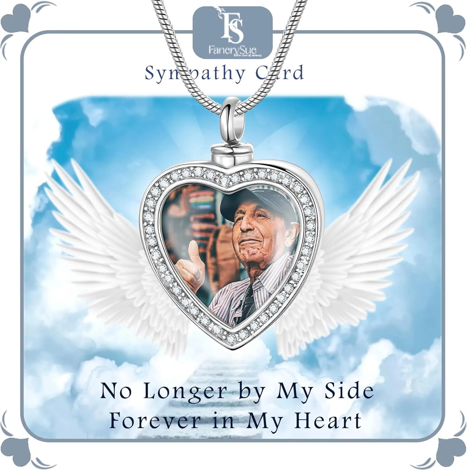 Fanery Sue Customized Photo Urn Necklace for Ashes, Personalized Ashes Necklaces with Picture Inside, Cremation Jewelry Urns Keepsake Pendant for Women & Men