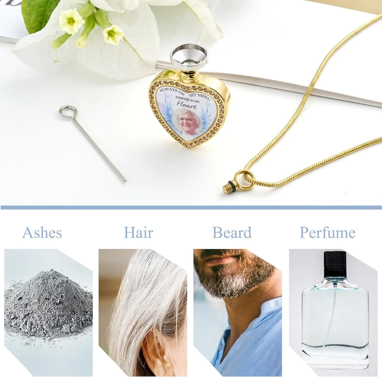 Fanery Sue Customized Photo Urn Necklace for Ashes, Personalized Ashes Necklaces with Picture Inside, Cremation Jewelry Urns Keepsake Pendant for Women & Men