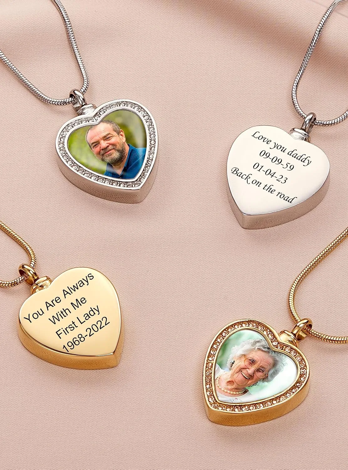 Fanery Sue Customized Photo Urn Necklace for Ashes, Personalized Ashes Necklaces with Picture Inside, Cremation Jewelry Urns Keepsake Pendant for Women & Men