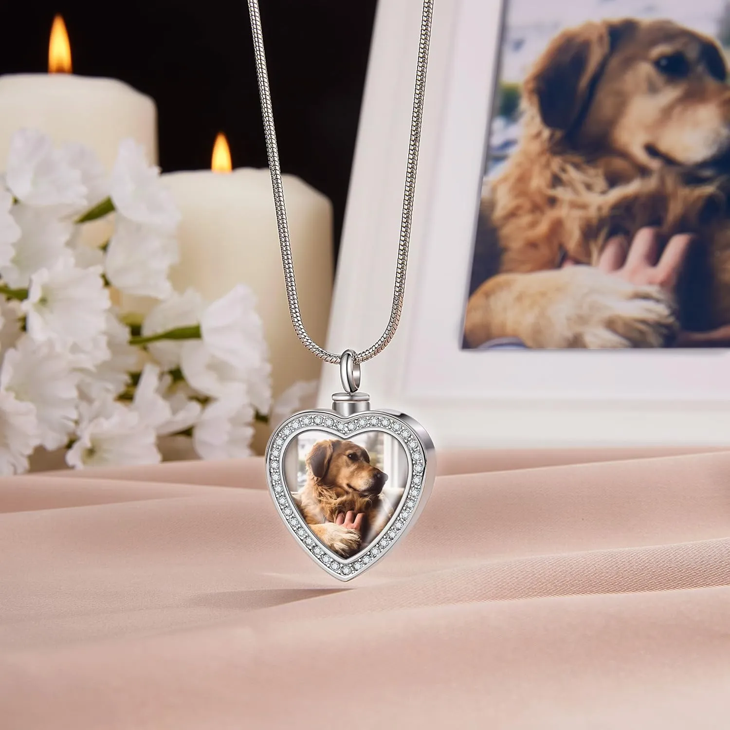 Fanery Sue Customized Photo Urn Necklace for Ashes, Personalized Ashes Necklaces with Picture Inside, Cremation Jewelry Urns Keepsake Pendant for Women & Men