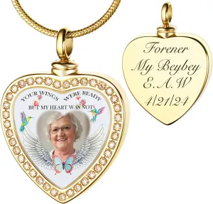 Fanery Sue Customized Photo Urn Necklace for Ashes, Personalized Ashes Necklaces with Picture Inside, Cremation Jewelry Urns Keepsake Pendant for Women & Men