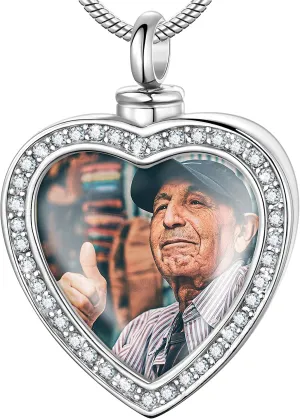 Fanery Sue Customized Photo Urn Necklace for Ashes, Personalized Ashes Necklaces with Picture Inside, Cremation Jewelry Urns Keepsake Pendant for Women & Men