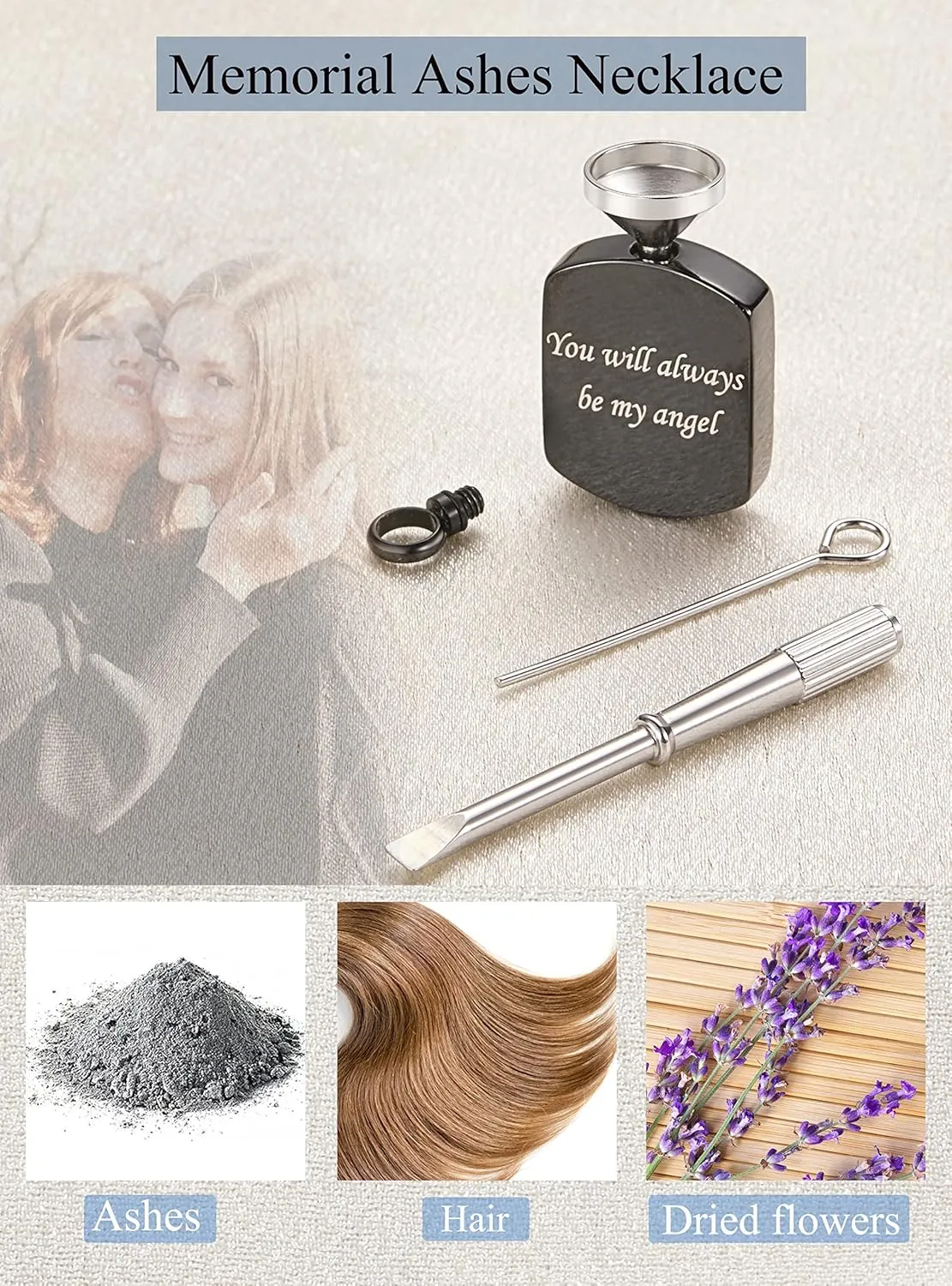 Fanery Sue Personalized Ashes Necklace for Women Men Custom Engraving Photo & Quote Cremation Jewelry Urn Necklace for Ashes Memorial Keepsake for Loss Loved One