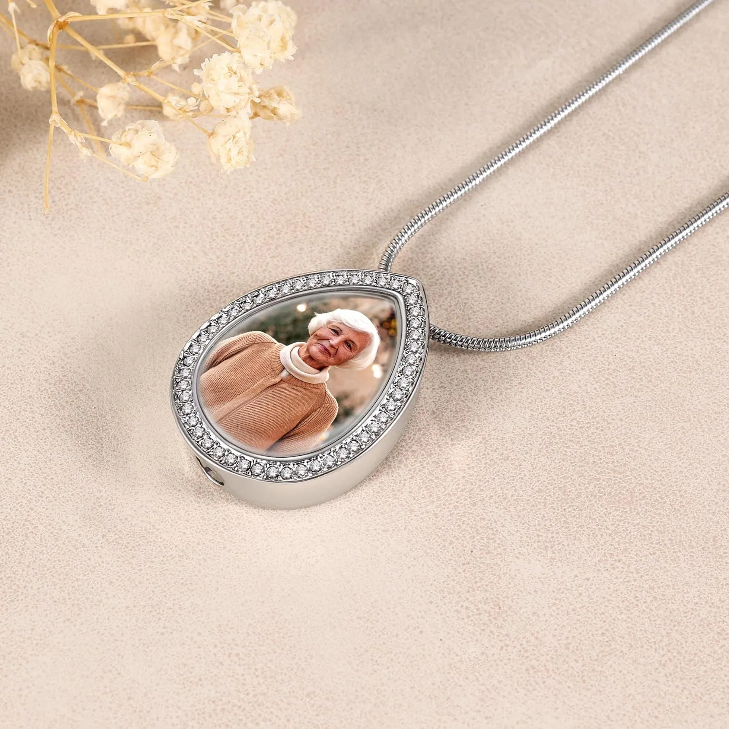 Fanery Sue Personalized Ashes Necklace for Women Men Custom Engraving Photo & Text Cremation Jewelry Urn Necklace for Ashes Memorial Keepsake for Loss Loved One, Copper, Zircon