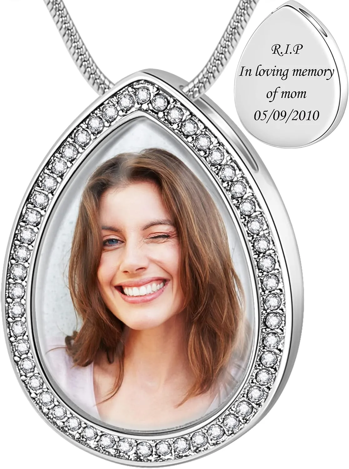 Fanery Sue Personalized Ashes Necklace for Women Men Custom Engraving Photo & Text Cremation Jewelry Urn Necklace for Ashes Memorial Keepsake for Loss Loved One, Copper, Zircon