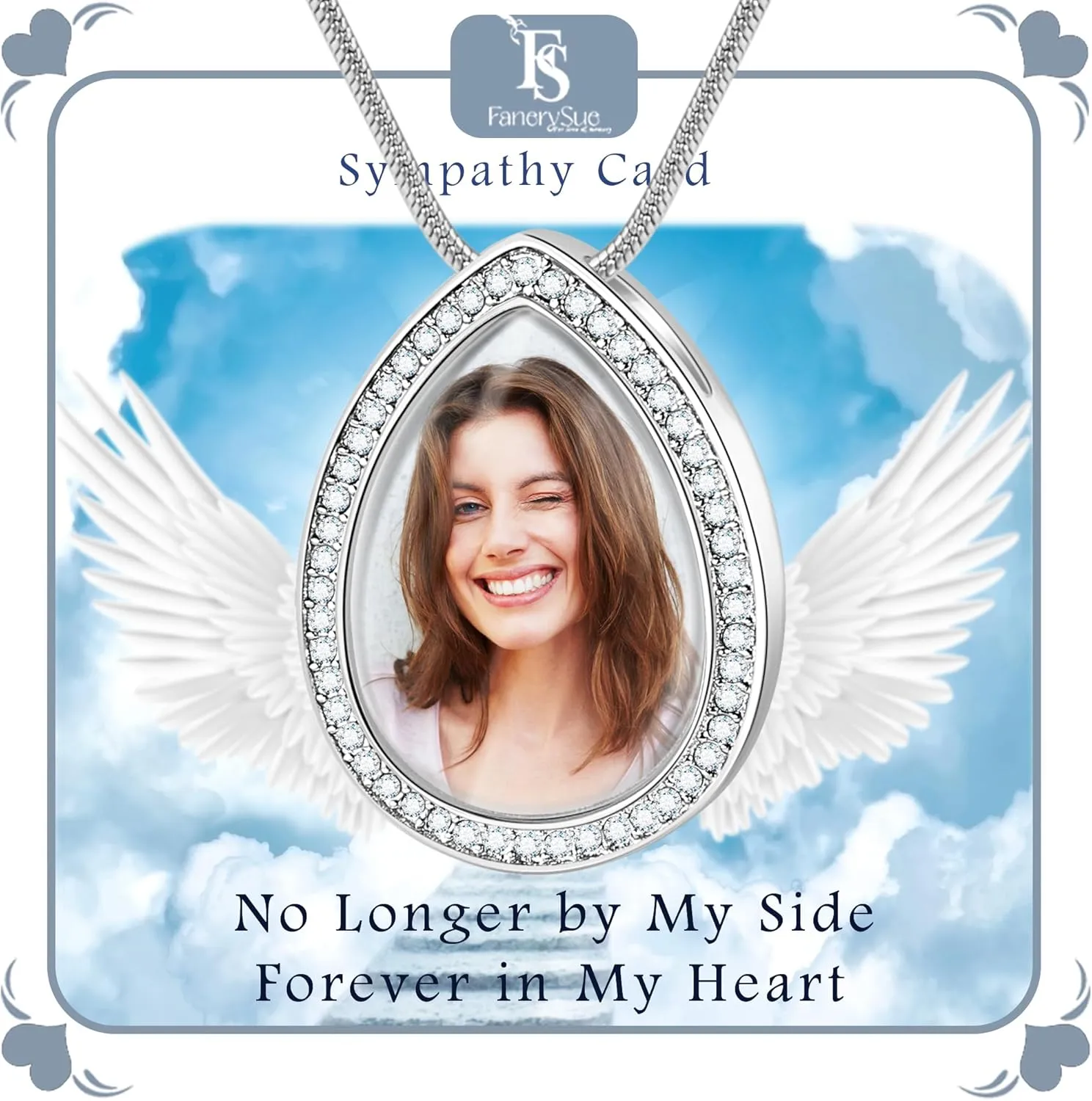 Fanery Sue Personalized Ashes Necklace for Women Men Custom Engraving Photo & Text Cremation Jewelry Urn Necklace for Ashes Memorial Keepsake for Loss Loved One, Copper, Zircon