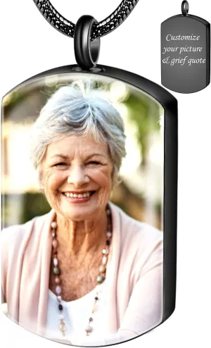Fanery Sue Personalized Ashes Necklace for Women Men Custom Engraving Photo & Text Cremation Jewelry Urn Necklace for Ashes Memorial Keepsake for Loss Loved One