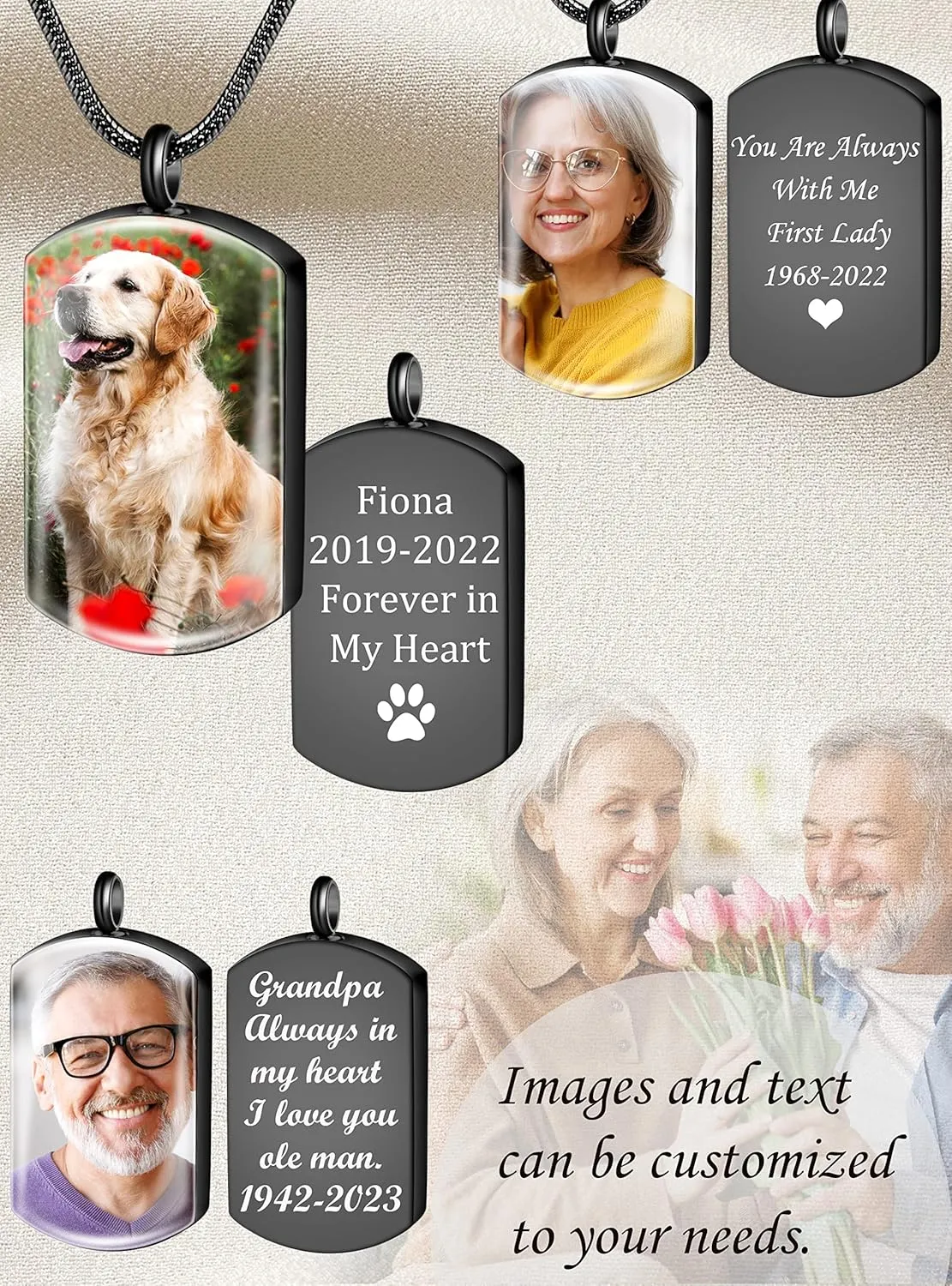 Fanery Sue Personalized Ashes Necklace for Women Men Custom Engraving Photo & Text Cremation Jewelry Urn Necklace for Ashes Memorial Keepsake for Loss Loved One