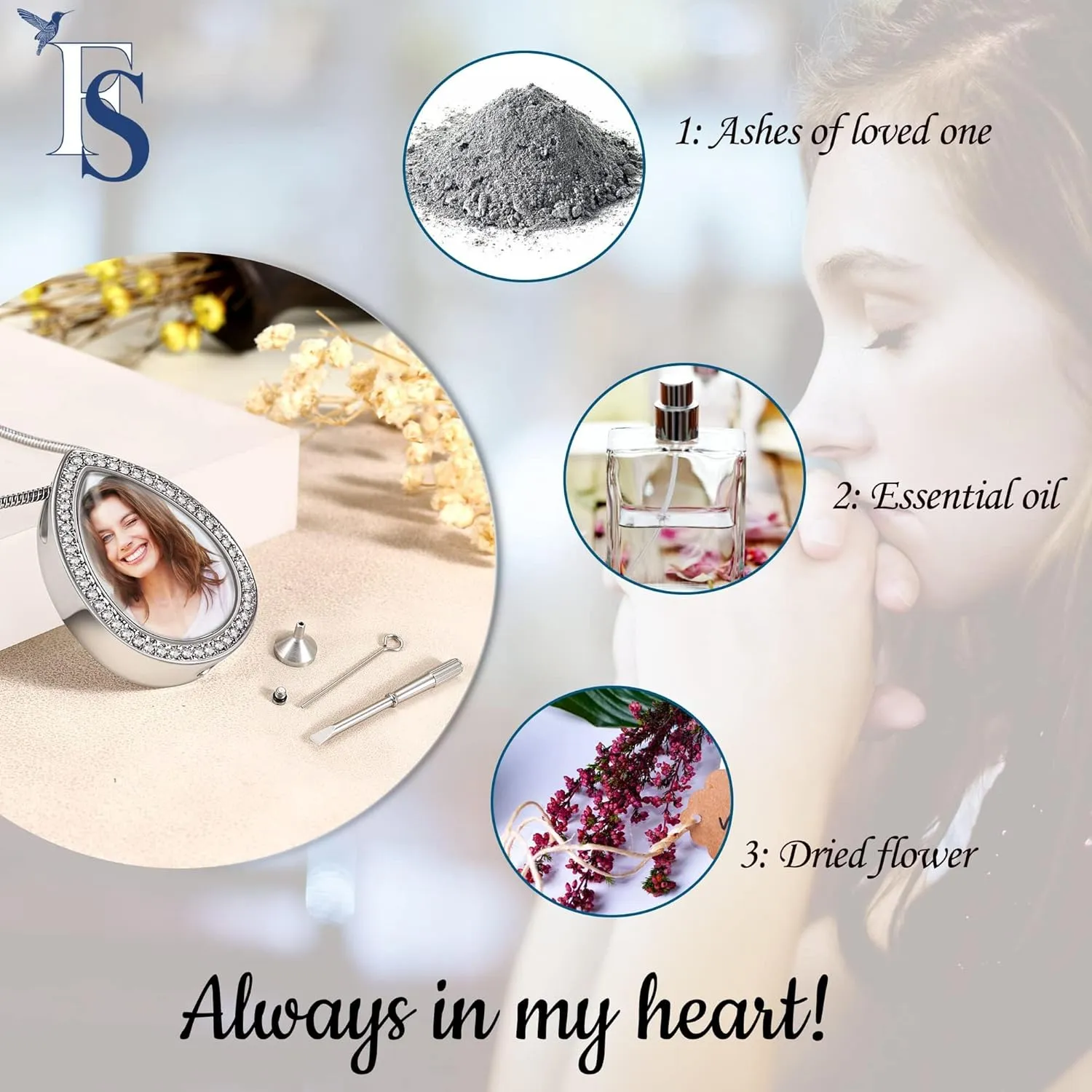 Fanery Sue Urn Necklace for Human Ashes, Personalized Urns Necklaces for Ash Cremation Urn Memorial Keepsake Pendant Jewelry Gifts for Women Men