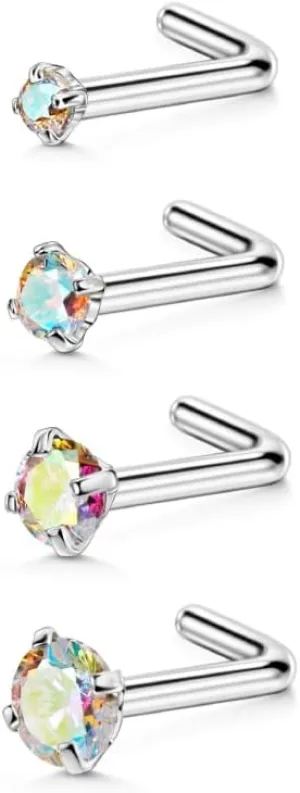 FANSING 4 Pieces Different Sizes 316L Surgical Steel Nose Studs L Shaped