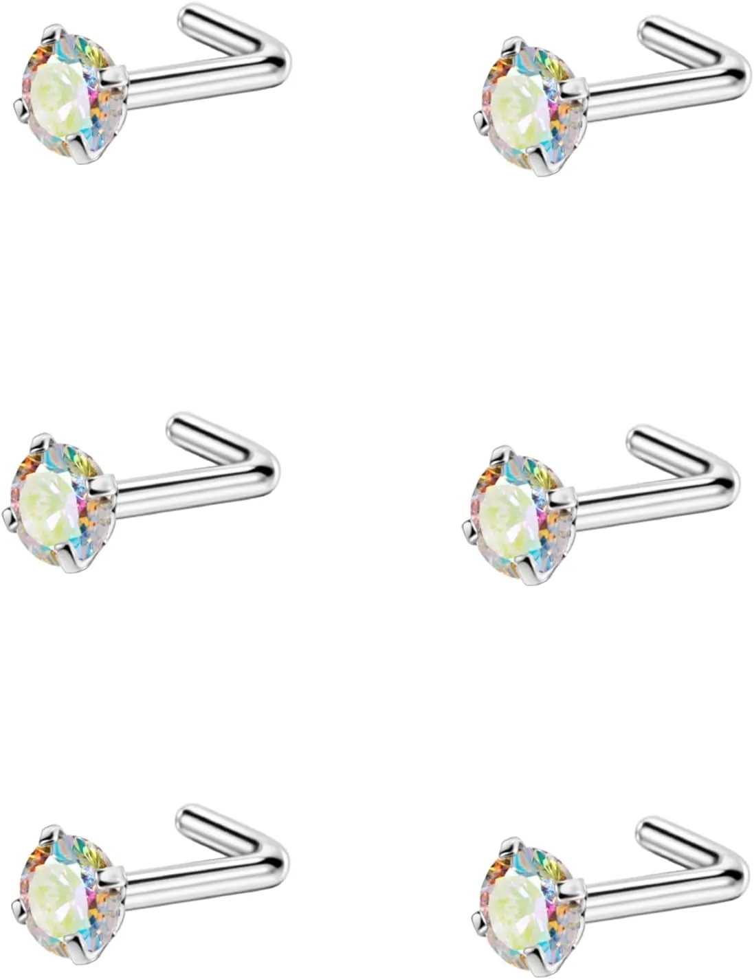 FANSING Nose Studs for Women Men L Shaped Nose Rings Surgical Steel Nostril Piercing Jewelry with Cubic Zirconia End