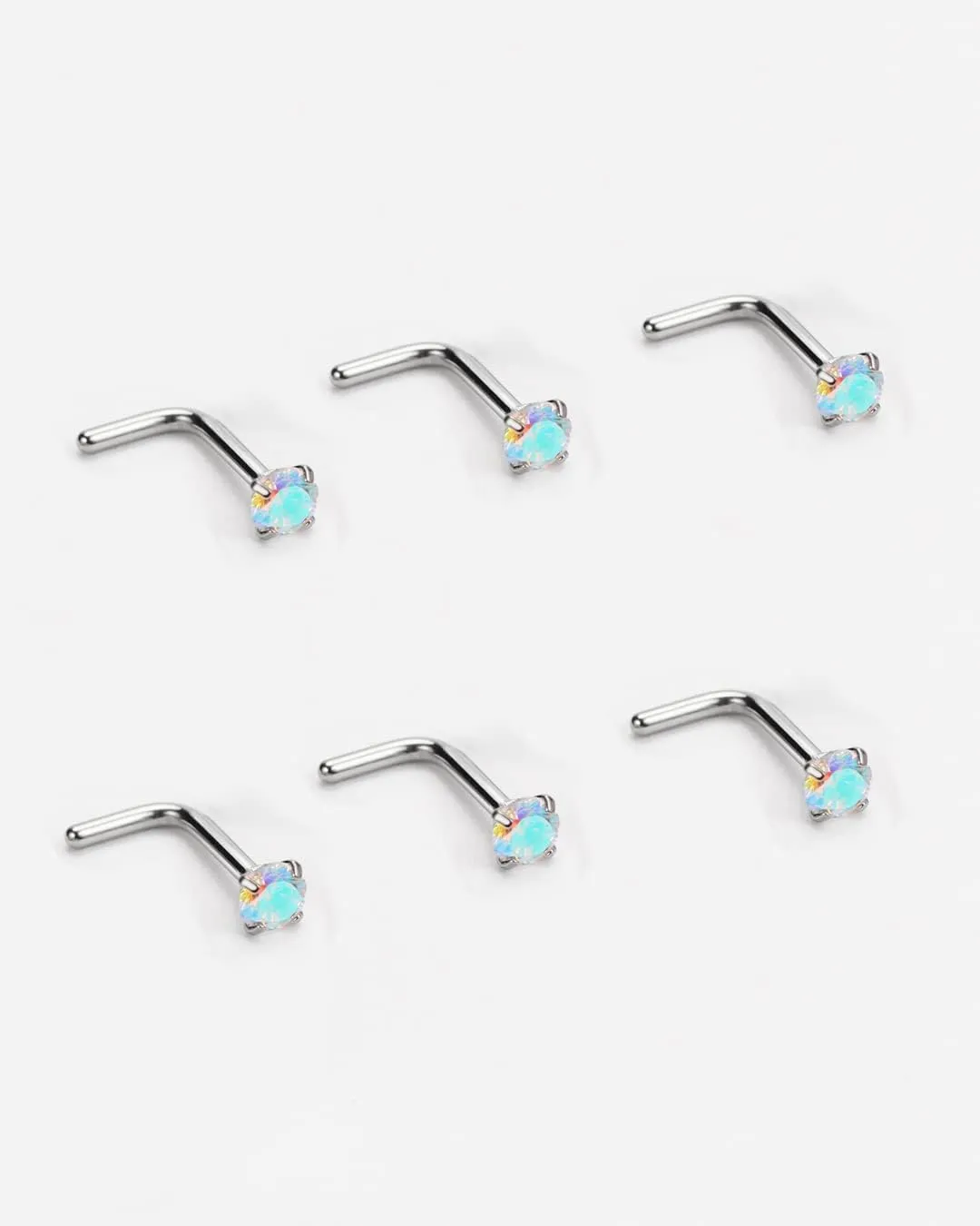 FANSING Nose Studs for Women Men L Shaped Nose Rings Surgical Steel Nostril Piercing Jewelry with Cubic Zirconia End