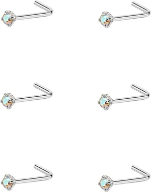 FANSING Nose Studs for Women Men L Shaped Nose Rings Surgical Steel Nostril Piercing Jewelry with Cubic Zirconia End