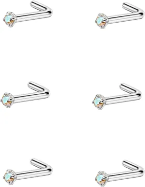 FANSING Nose Studs for Women Men L Shaped Nose Rings Surgical Steel Nostril Piercing Jewelry with Cubic Zirconia End