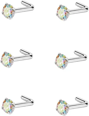FANSING Nose Studs for Women Men L Shaped Nose Rings Surgical Steel Nostril Piercing Jewelry with Cubic Zirconia End