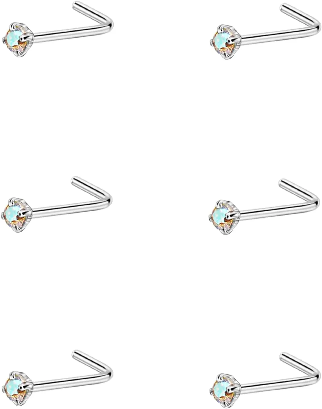 FANSING Nose Studs for Women Men L Shaped Nose Rings Surgical Steel Nostril Piercing Jewelry with Cubic Zirconia End