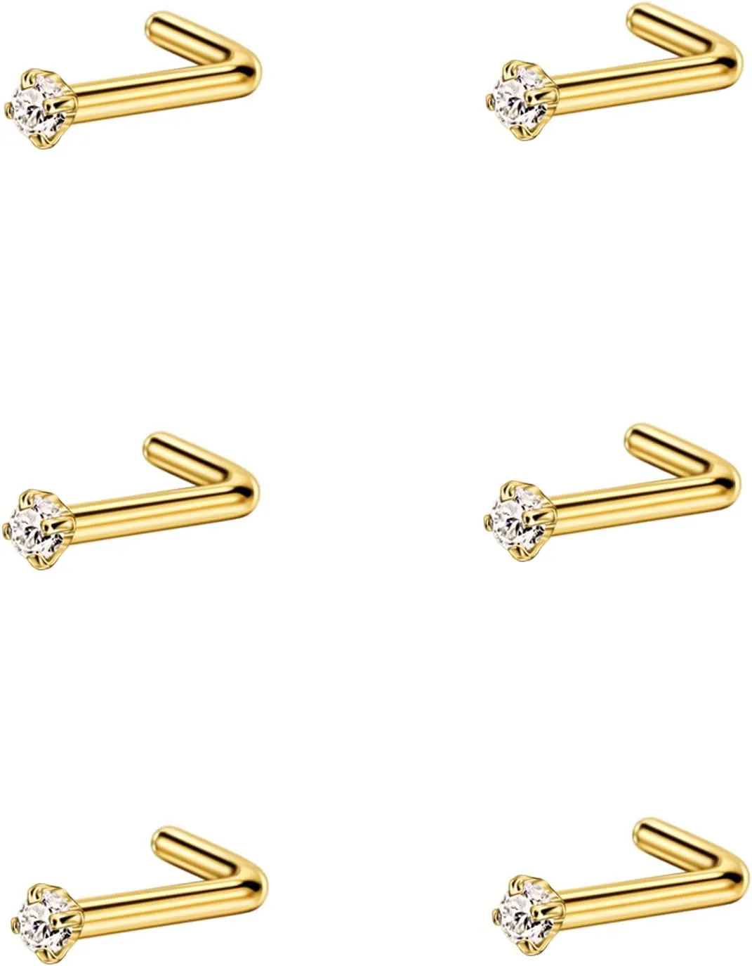 FANSING Nose Studs for Women Men L Shaped Nose Rings Surgical Steel Nostril Piercing Jewelry with Cubic Zirconia End