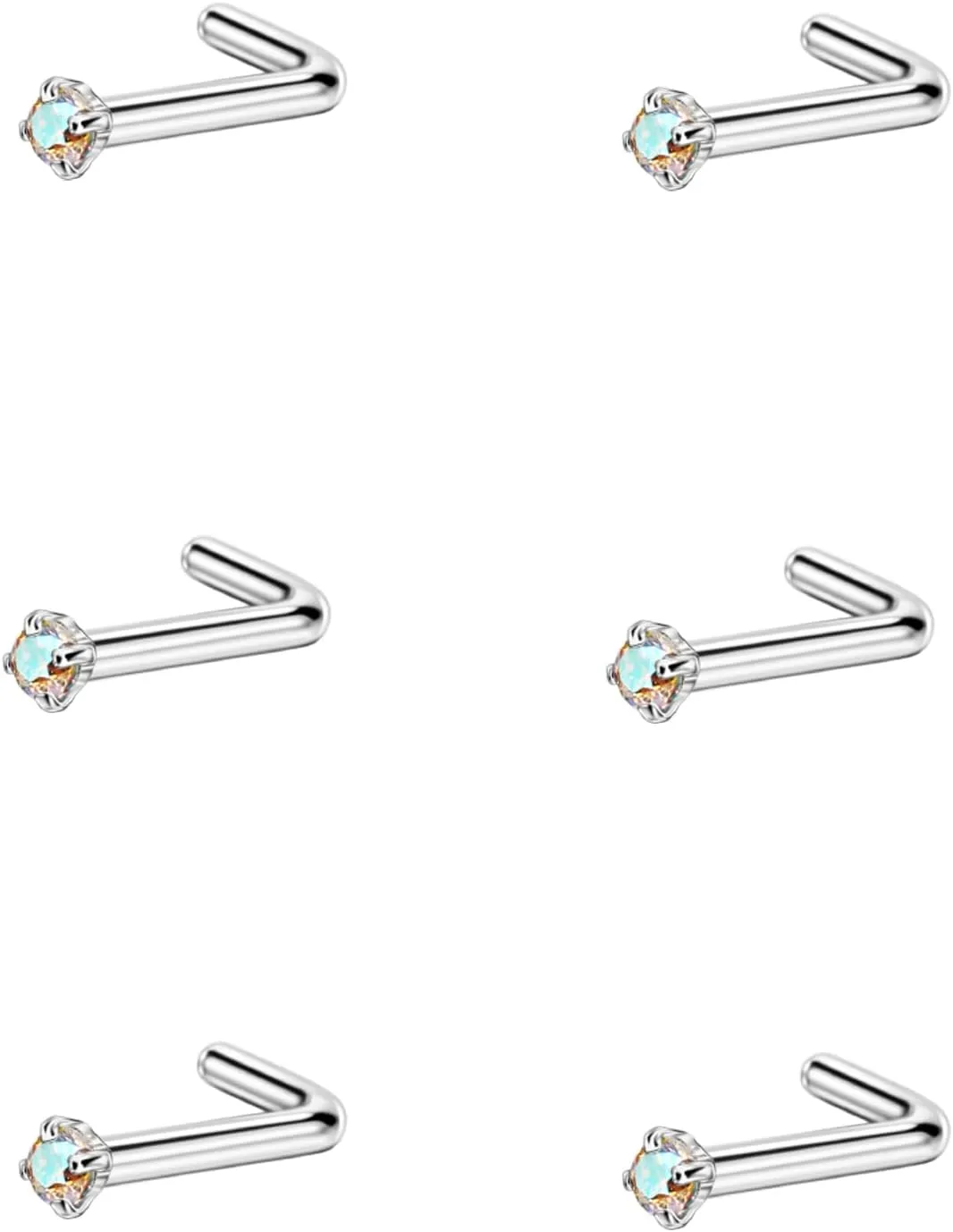 FANSING Nose Studs for Women Men L Shaped Nose Rings Surgical Steel Nostril Piercing Jewelry with Cubic Zirconia End